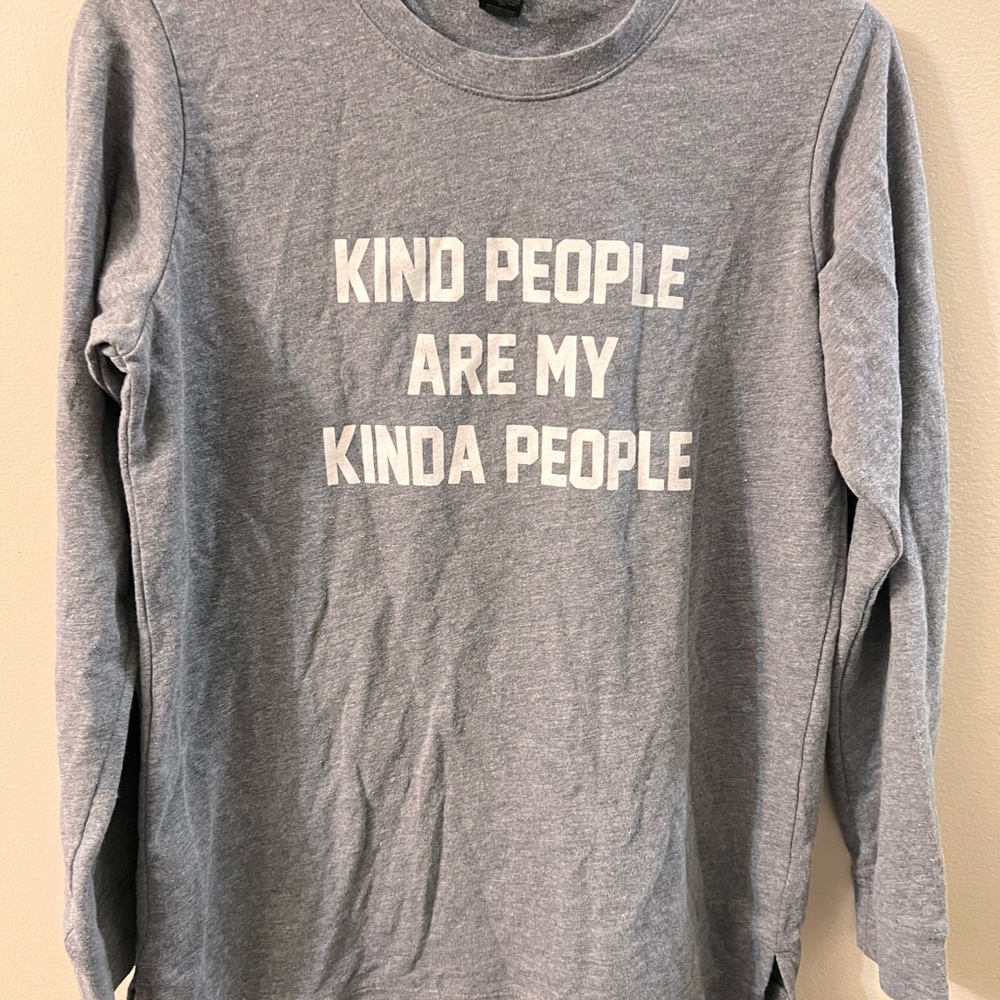Gray Crew Neck Sweater with Positive Message